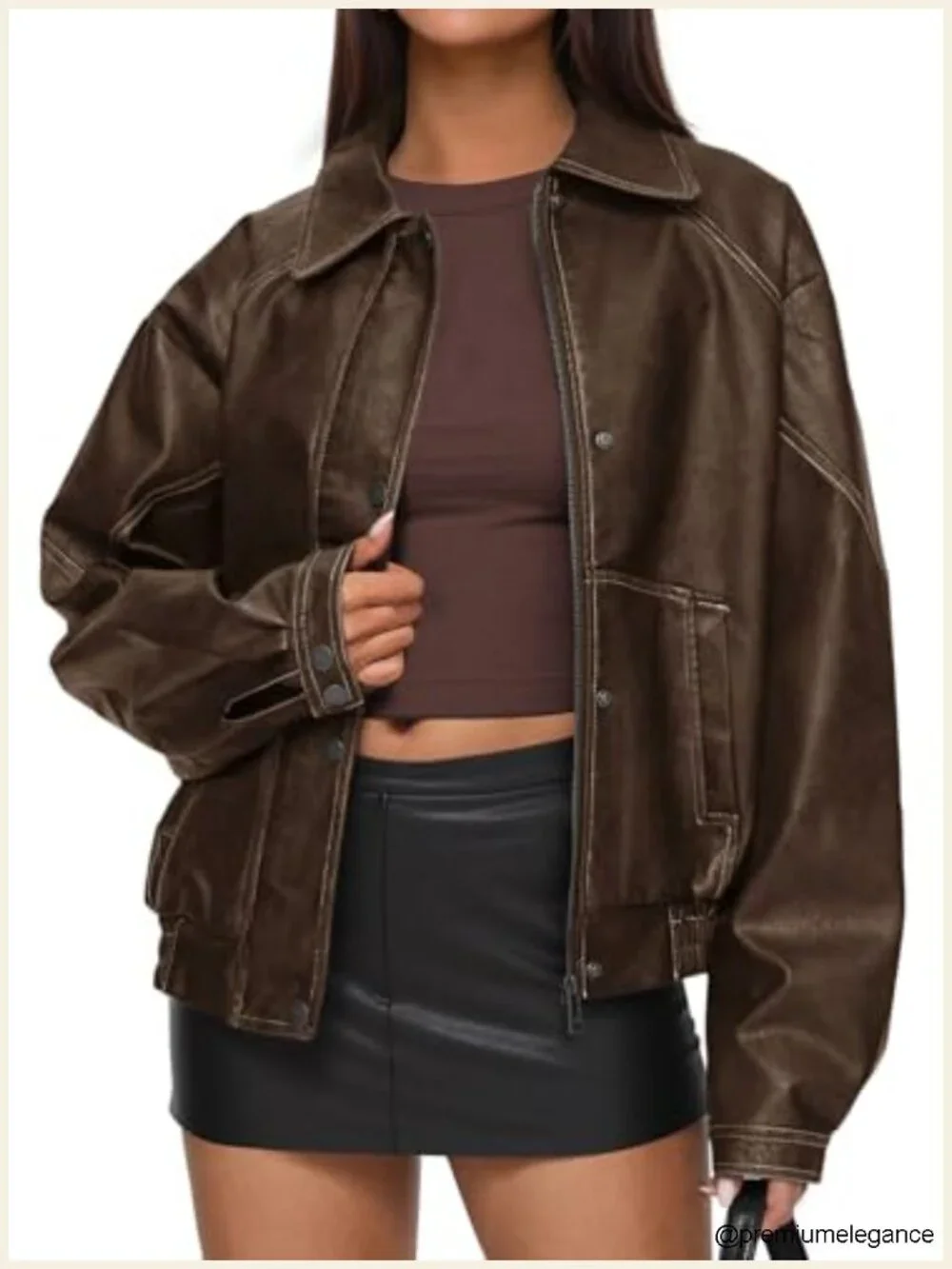 Faux Leather Oversized Moto Biker Jacket Winter Coat
